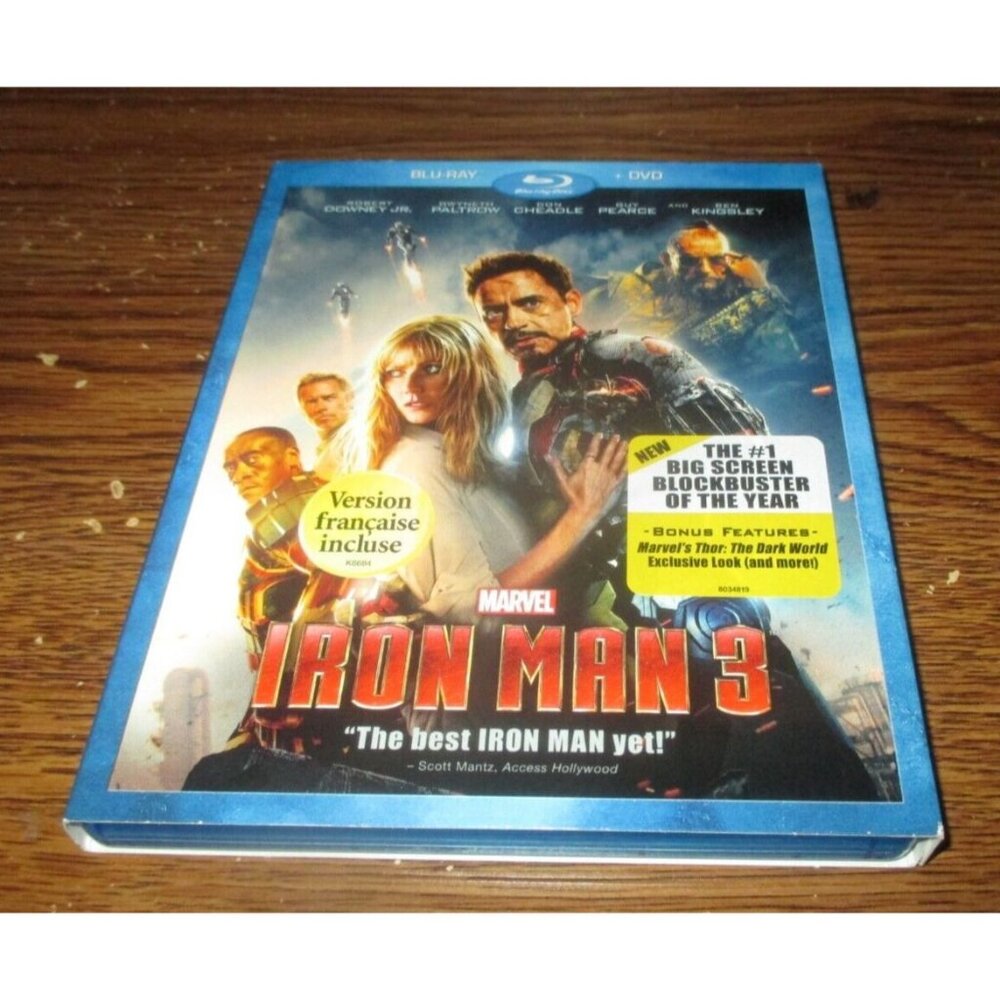 Iron Man 3 (Blu-ray/DVD, 2013, 2-Disc Set, Canadian) w/ slip-cover